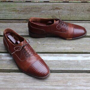 Daniele Ferradini Brown Genuine Lizard Cap Toe, Men's 7.5 M, Made in Italy, EUC